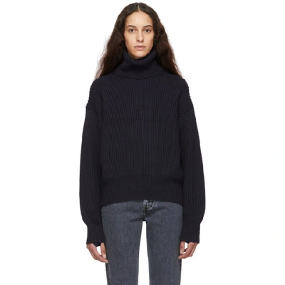 Helmut Lang Wool And Cotton Turtleneck Sweater In Ink