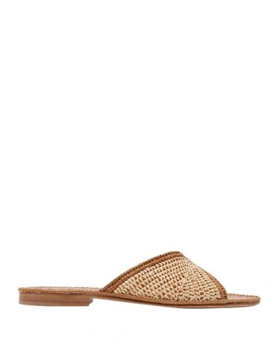 Carrie Forbes Salon Miste Two-tone Woven Raffia Slides In Cognac