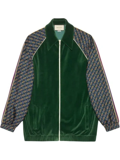 Gucci Men's Velvet Scarf-print Zip-front Track Jacket In Green