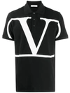 Valentino V-logo Black Short Sleeve Pique Polo In Black White