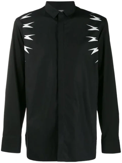 Neil Barrett Lightning Bolt-print Cotton-poplin Shirt In Black