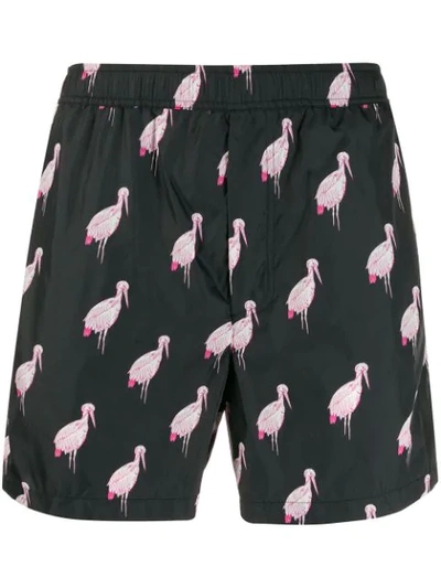 Valentino Rockstud-embellished Bird-print Swim Shorts In Dark Blue