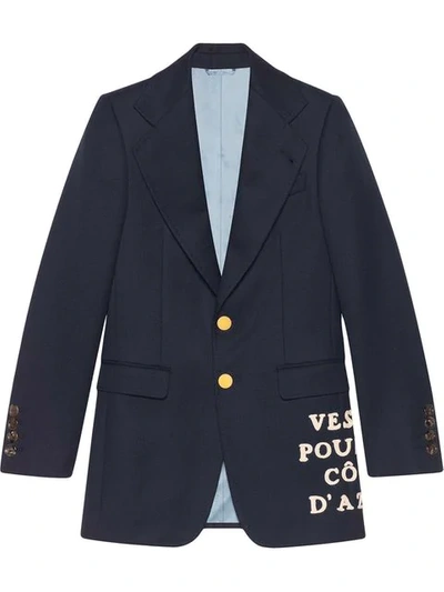 Gucci Wool Twill Jacket With Appliqué In Dark Blue Wool