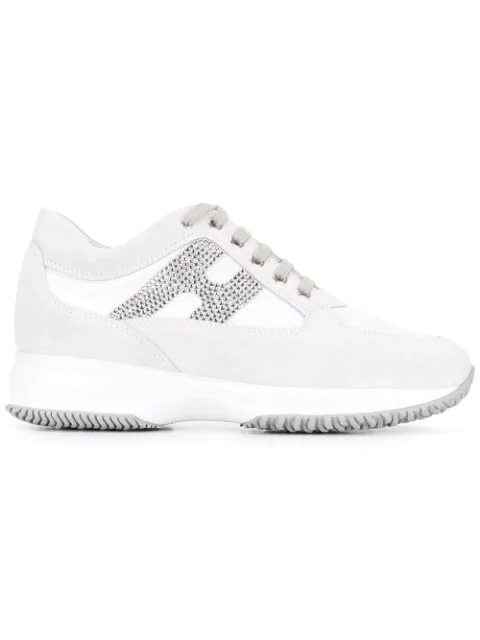 Hogan Studded Logo Lace Up Trainers In White | ModeSens