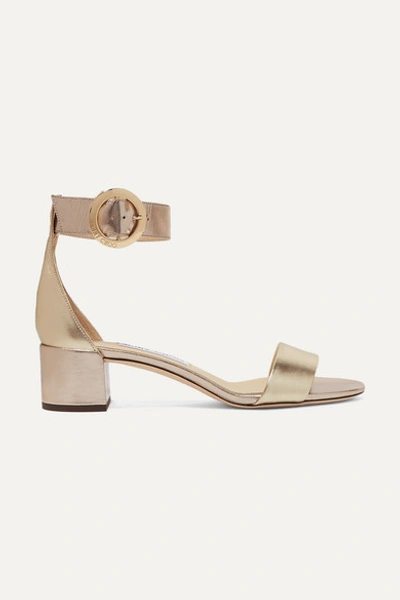 Jimmy Choo Jaimie Block-heel Metallic-leather Sandals In Gold