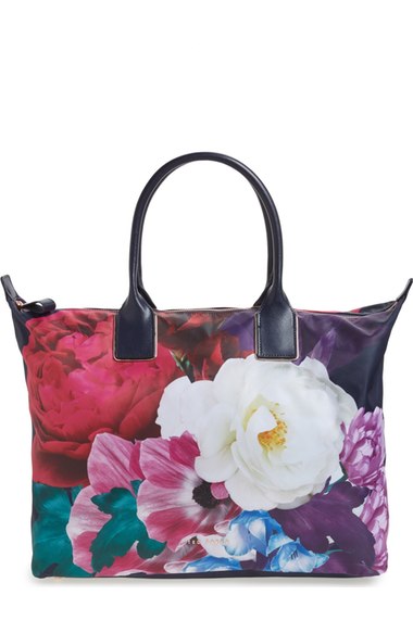 Ted Baker Paulina Blushing Bouquet Large Nylon Tote In Navy | ModeSens