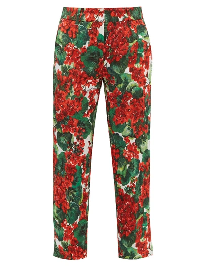 Dolce & Gabbana Geranium-print Brocade Cotton-blend Trousers In Red