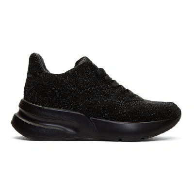 Alexander Mcqueen Runner Glitter-embellished Leather Trainers In Black