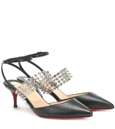 Christian Louboutin Levita 55 Spiked Pvc And Lizard-effect Leather Pumps In Neutrals