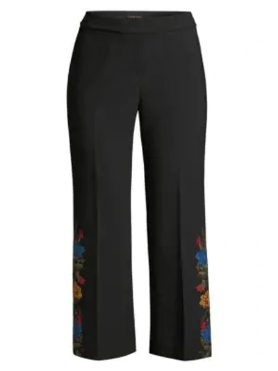 Kobi Halperin Satina Floral Embroidery Cropped Pants In Black