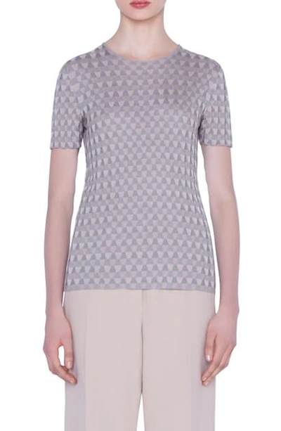 Akris Trapezoid Jacquard Silk Sweater In 381-silver-birch