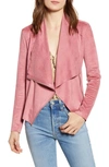 Blanknyc Drape Front Faux Suede Jacket In Think Pink