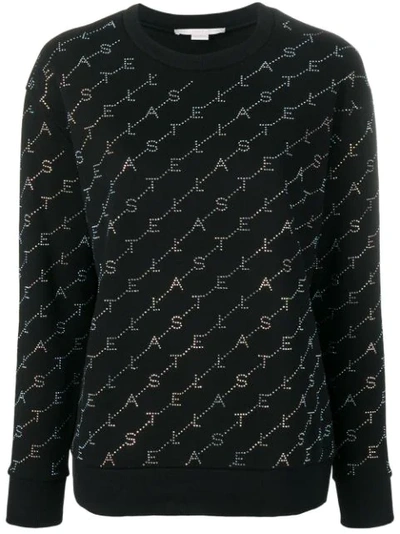 Stella Mccartney All Over Logo Crystals Black Cotton Sweatshirt