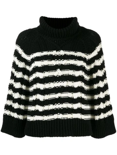 Red Valentino Love Heart Striped Sweater In Black