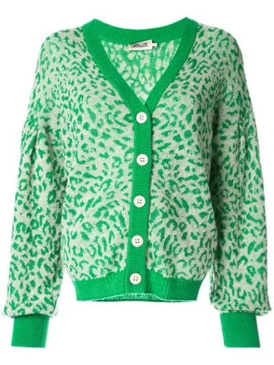Baum Und Pferdgarten Celine Leopard Print Wool Knit Cardigan In Green