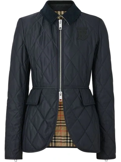 Burberry Monogram Motif Quilted Riding Jacket In Navy