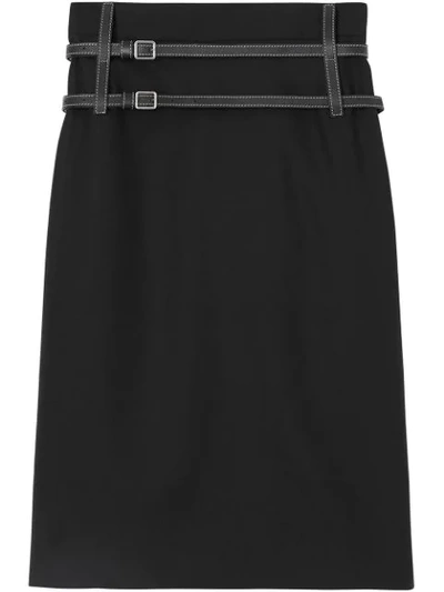 Burberry Leather Harness Detail Pencil Skirt In Black