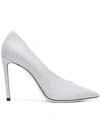 Jimmy Choo Sophia 100 Glittered Leather Pumps In Silver