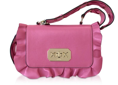 Red Valentino Pink Sunrise Leather Rock Ruffle Crossbody Bag In Fuchsia