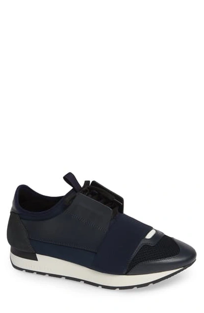Balenciaga Men's Race Runner Mesh & Leather Sneakers In Blue/ Black