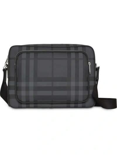 Burberry London Check And Leather Messenger Bag In Charcoal/black