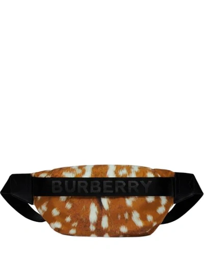 Burberry Medium Deer Print Nylon Bum Bag In Brown