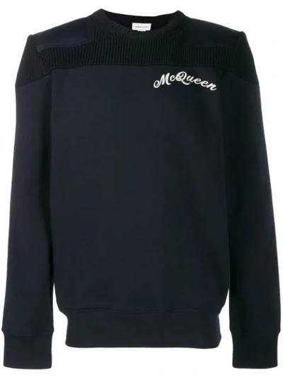 Alexander Mcqueen Embroidered Cotton Logo Sweatshirt In Blue