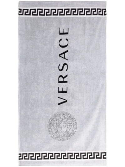 Versace Logo Print Towel - White