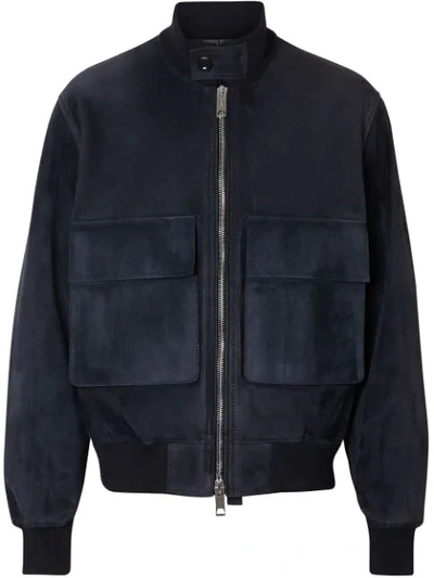 Burberry Bonded Suede Bomber Jacket In Blau