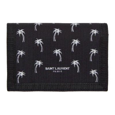 Saint Laurent Buffalo Compact Wallet In Palm Tree-print Nylon In Black