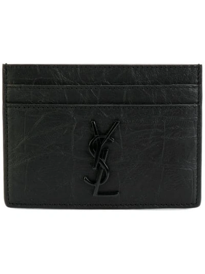 Saint Laurent Monogram Crocodile-effect Leather Cardholder In Black