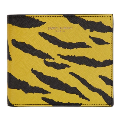 Saint Laurent Tiger Stripe Print Leather Wallet - Yellow
