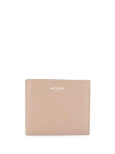 Saint Laurent Grainy Leather Logo Wallet In Grey