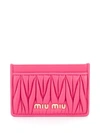 Miu Miu Logo Matelassé Cardholder Wallet In Pink