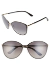 Tom Ford Penelope 59mm Gradient Cat Eye Sunglasses In Shiny Rose Gold/grey Gradient Polarized Lenses