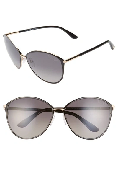 Tom Ford Penelope 59mm Gradient Cat Eye Sunglasses In Shiny Rose Gold/grey Gradient Polarized Lenses