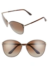 Tom Ford Penelope Polarized Cat Eye Sunglasses, 59mm In Shiny Rose Gold/brown Gradient Polarized Lenses