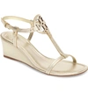 Tory Burch Miller T Strap Logo Wedge Sandals In Spark Gold