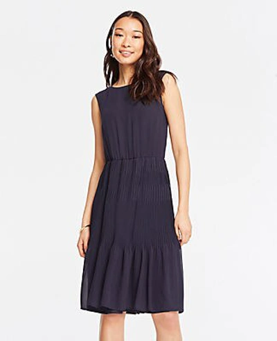 Ann Taylor Petite Pleated Flare Dress In Night Sky