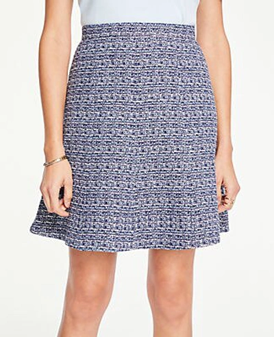 Ann Taylor Petite Tweed Paneled Full Skirt In Blue Multi