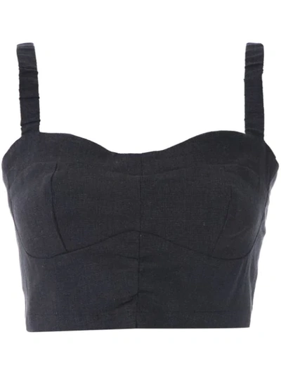 Framed Linen Cropped Top In Black