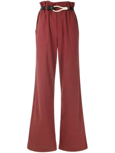 Framed Linen Wide Leg Trousers In Red