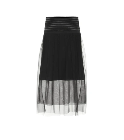 Brunello Cucinelli Tulle Midi Skirt In Black