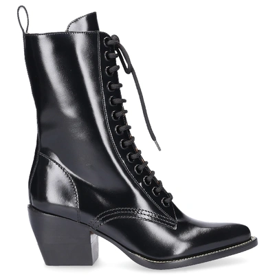 Chloé Lace Up Ankle Boots Rylee Calfskin Logo Black In Schwarz