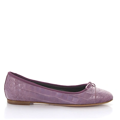 Unützer Classic Ballet Flats Alligator Leather Ribbon Purple