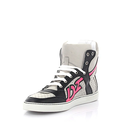 Dsquared2 High-top Sneakers Nappa Leather Nubuck Lion Print Black Grey Pink In Grau