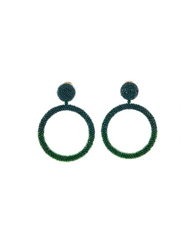 Oscar De La Renta Beaded Hoop-drop Earrings In Green