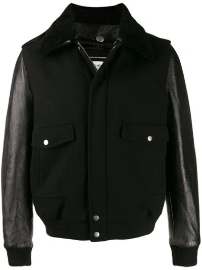 Saint Laurent Wool And Leather Aviator Jacket In Black