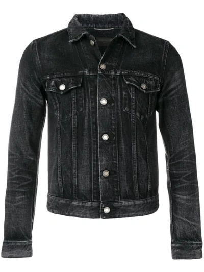 Saint Laurent Faded And Distressed Denim Jacket In Black