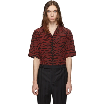 Saint Laurent Zebra-print Short-sleeve Silk Shirt In Red